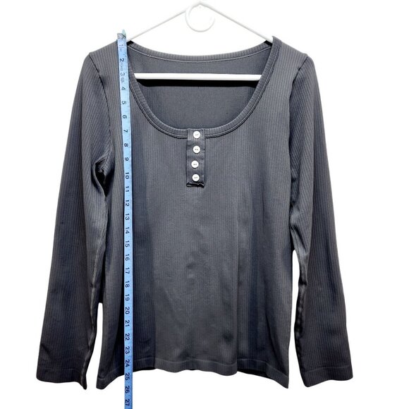 Womens Gray Ribbed Long-Sleeve Henley Top By OQQ Nylon Spandex Blend Size L - Picture 6 of 9